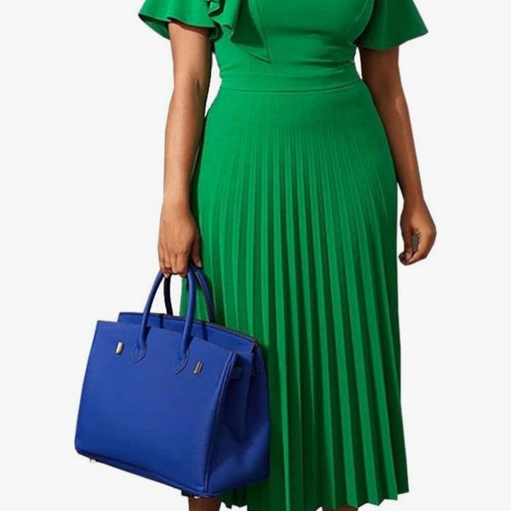 MAKE AN OFFER! Green Pleated Dress With Asymetrical Neckline